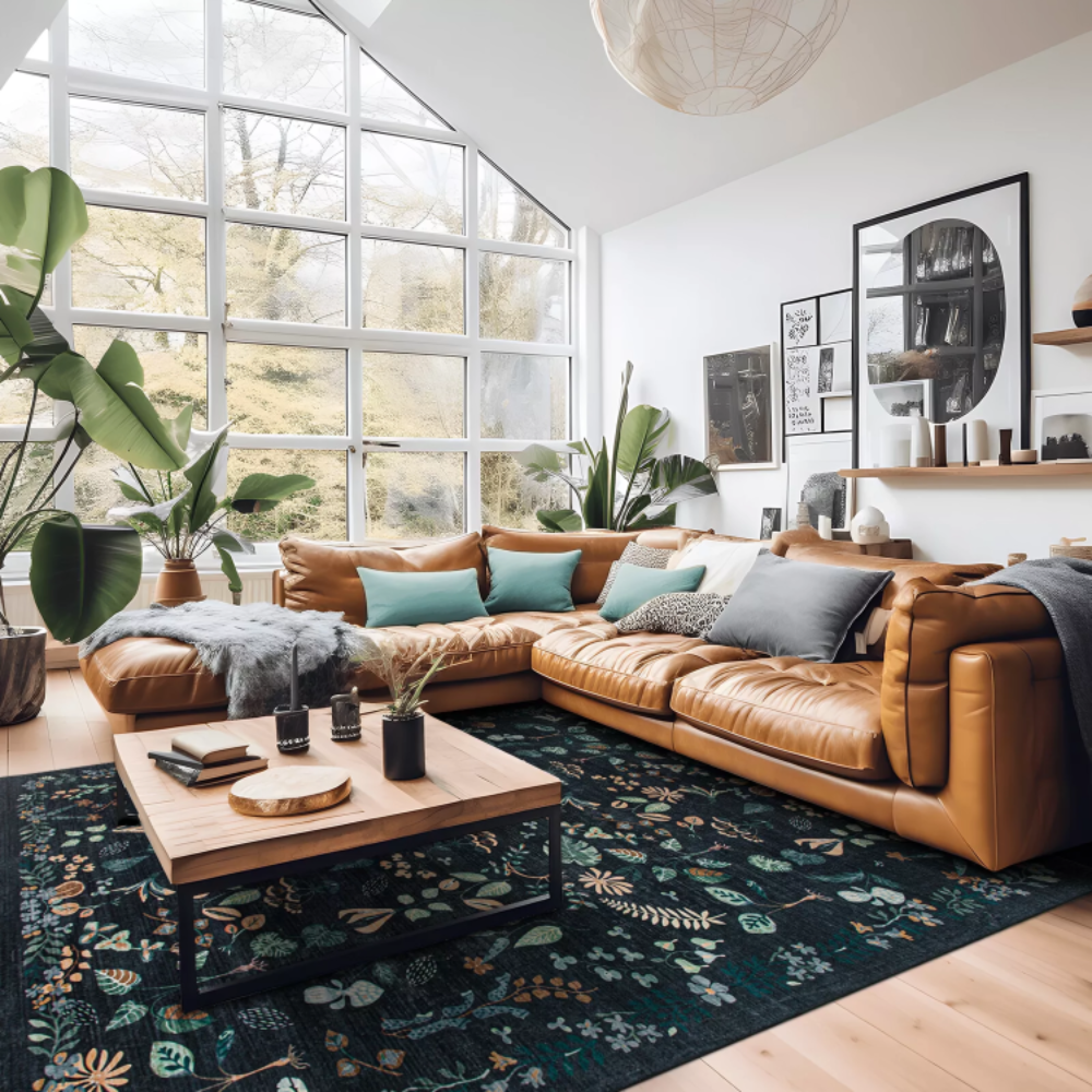 Midnight Meadow Charcoal Black Rug
