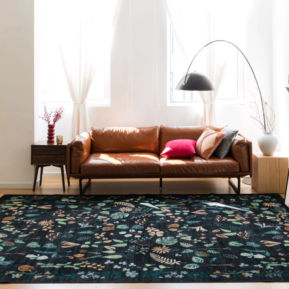 Midnight Meadow Charcoal Black Rug