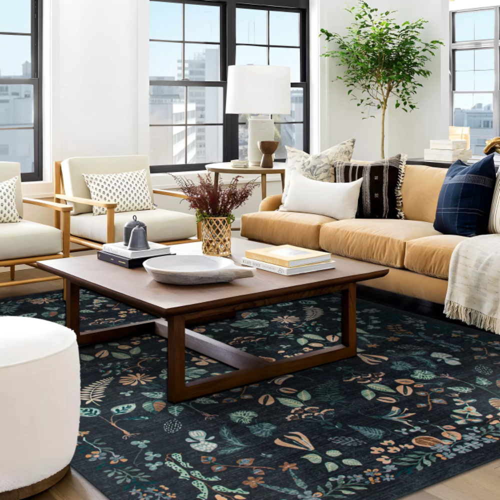 Midnight Meadow Charcoal Black Rug