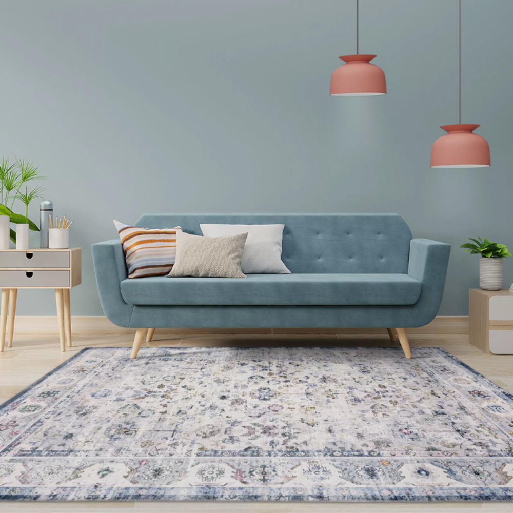 Vintage Distressed Blue Ivory Allover