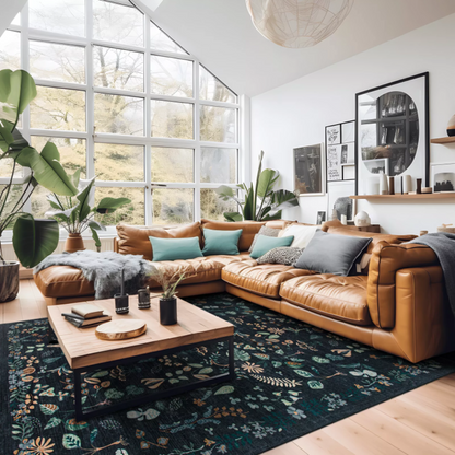 Midnight Meadow Charcoal Black Rug
