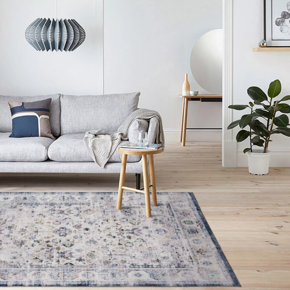Vintage Distressed Blue Ivory Allover