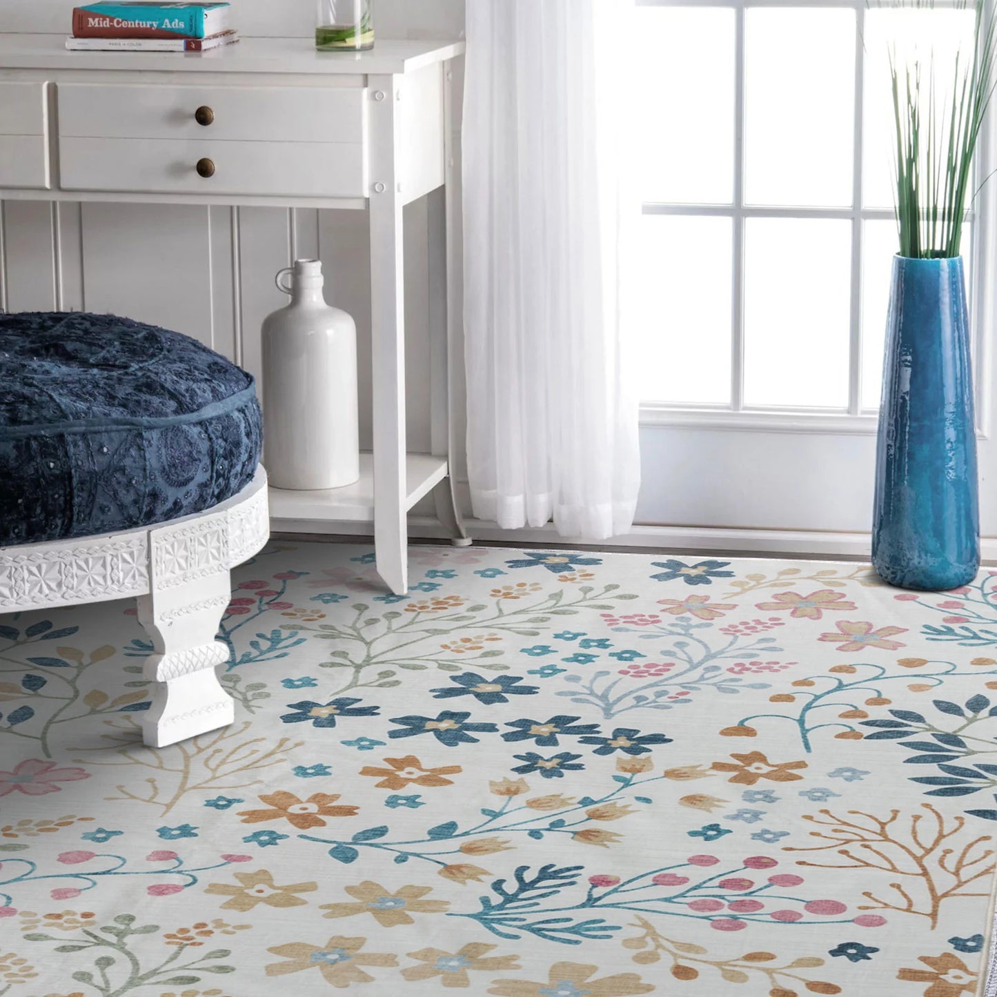 Spring Garden Ivory Teal Blue & Pastel Pink