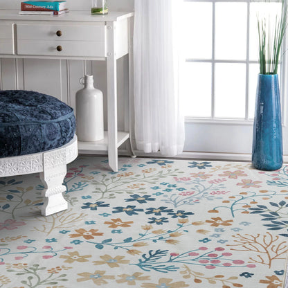 Spring Garden Ivory Teal Blue & Pastel Pink