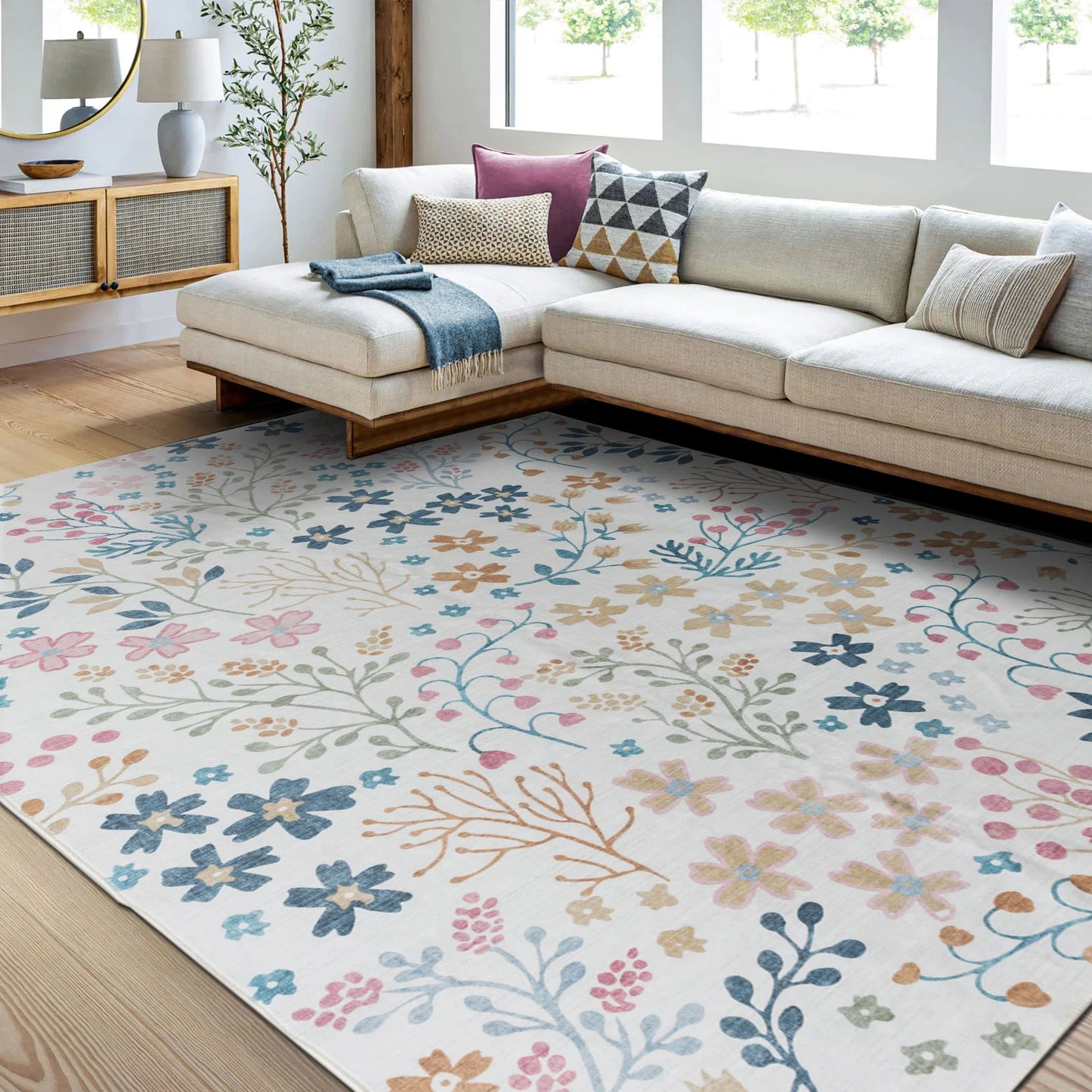 Spring Garden Ivory Teal Blue & Pastel Pink