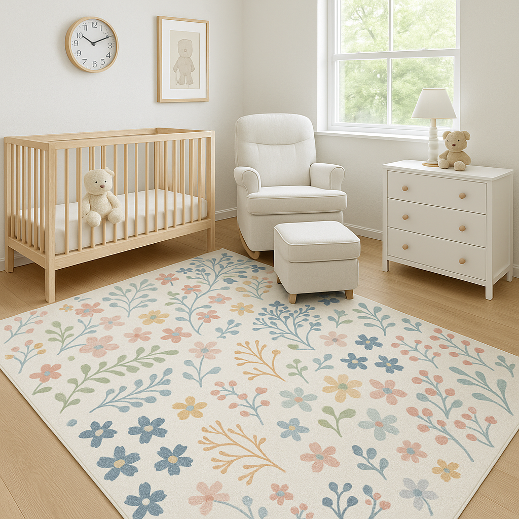 Spring Garden Ivory Teal Blue & Pastel Pink